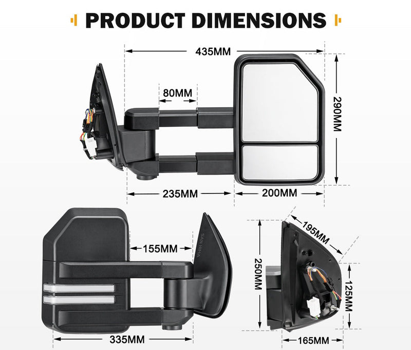 SAN HIMA Pair Extendable Towing Mirrors for Isuzu D-MAX MY2012-MY2019 with Indicator