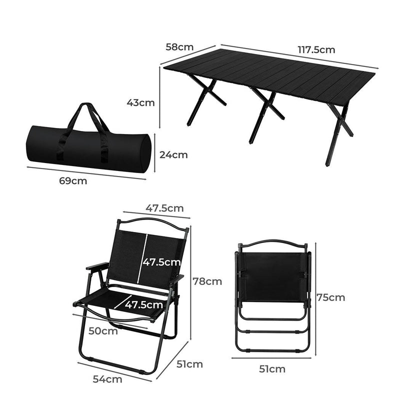 Levede Folding Camping Table Chair Set Portable Picnic Outdoor Egg Roll BBQ Desk