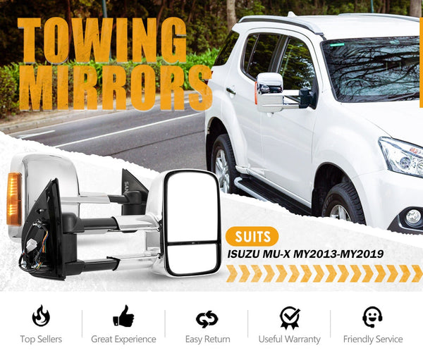 Pair Chrome Extendable Towing Mirrors for Isuzu MU-X MY2013-MY2019