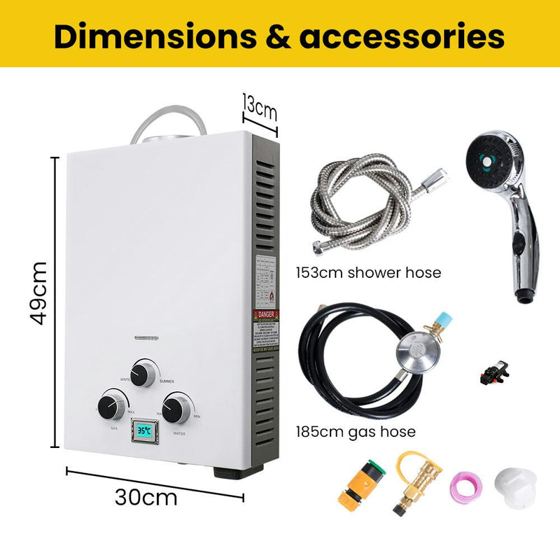 Portable Gas Outdoor Camping Hot Water Heater System-with 12V Pump-Shower Head-White