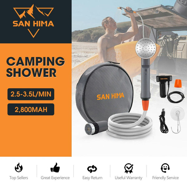 San Hima Portable Camping Shower built-in lithium battery Outdoor Rechargeable