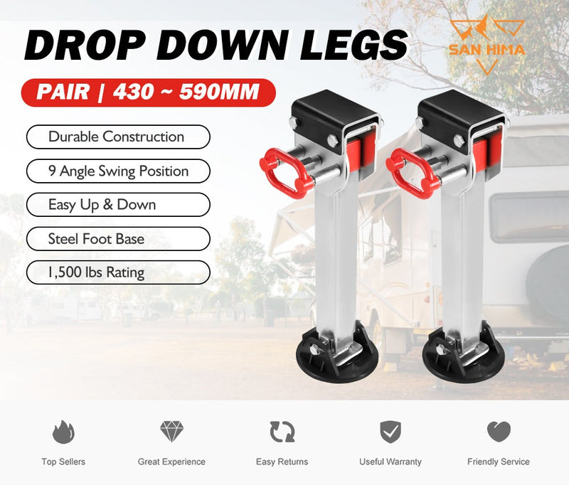 2x 590MM Corner Legs Drop Down W/Handle Steel Base 1500LBS