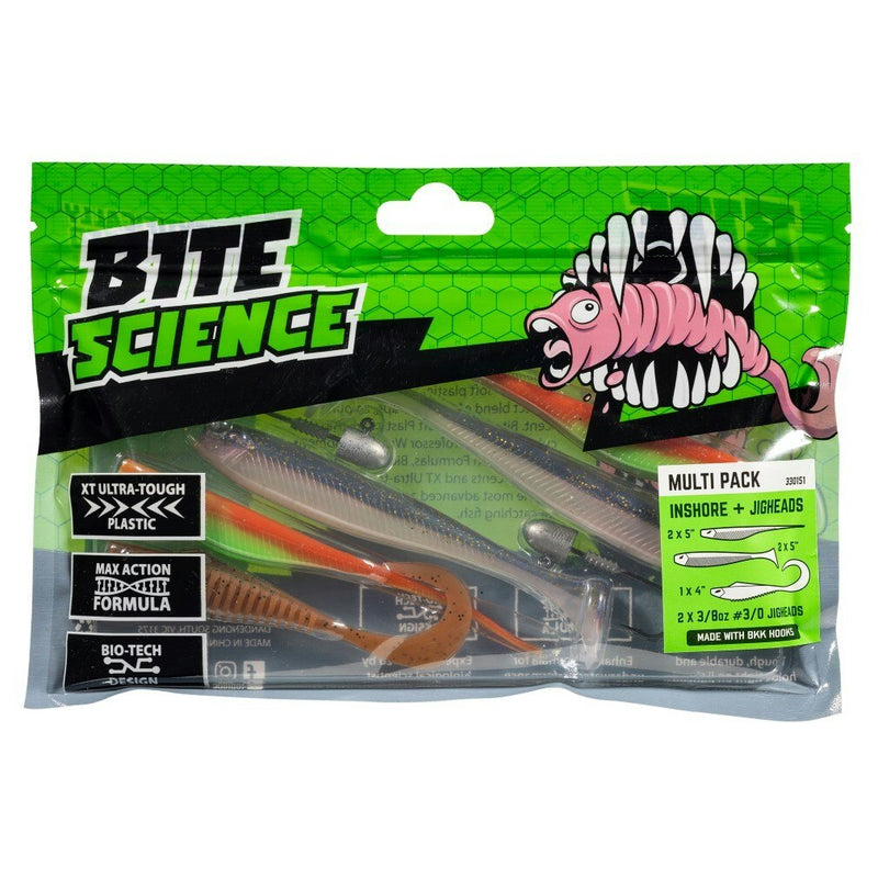 Bite Science 7 Piece Multi-Pack of Assorted Inshore Soft Plastics and Jigheads