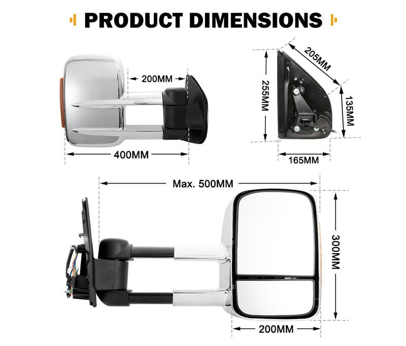 Pair Chrome Extendable Towing Mirrors Gen1 for Isuzu MU-X MY2013-MY2019