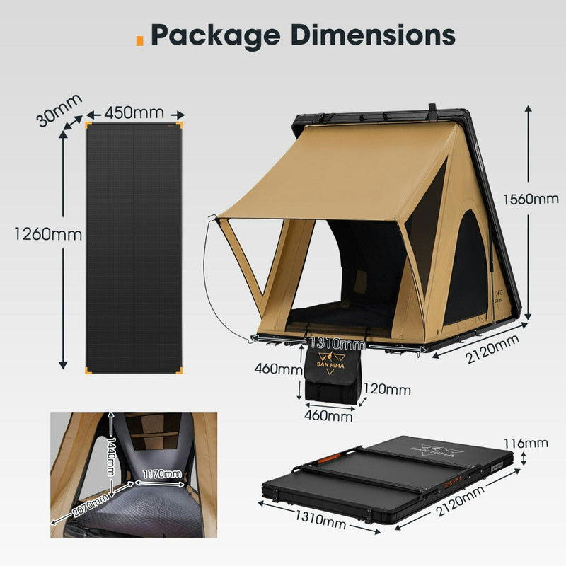 San Hima kalbarri Lite Rooftop Tent Hardshell + Ladder & Rack + 120W Solar Panel