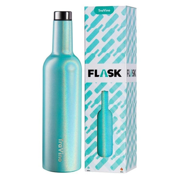 TRAVINO INSULATED WINE FLASK BOTTLE AQUA 750ML