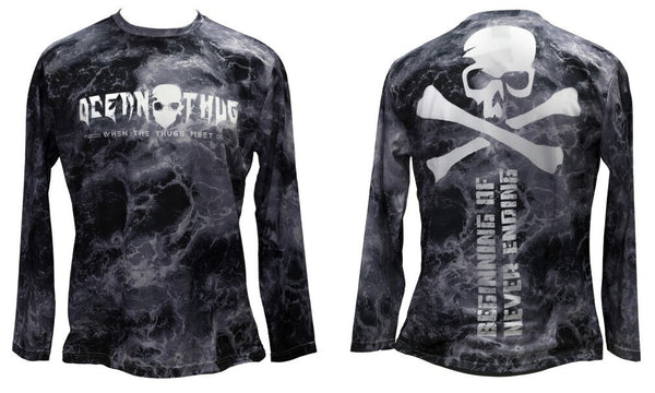 Medium Bone Ocean Thug Distressed Long Sleeve Fishing Shirt - Lightweight