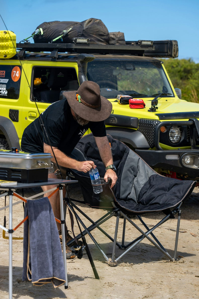 Wildtrak Prevelly 96cm Camp Chair w/ Cup Holder Outdoor Camping Seat Black/Grey