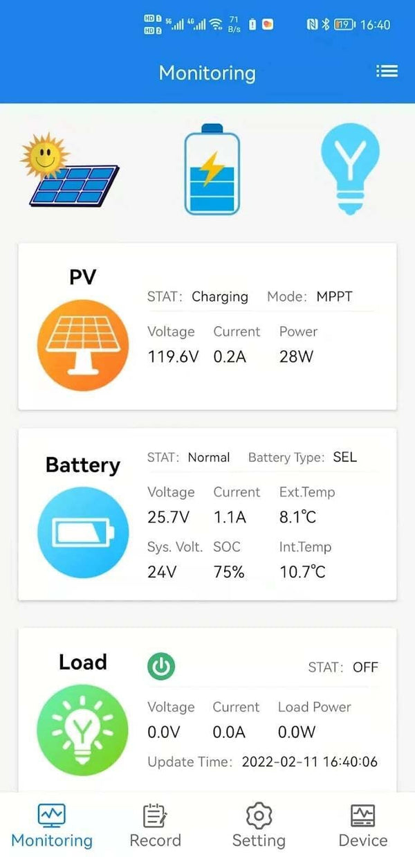 Exotronic MPPT 12/24V-20A Bluetooth Solar Charge Controller w/Display