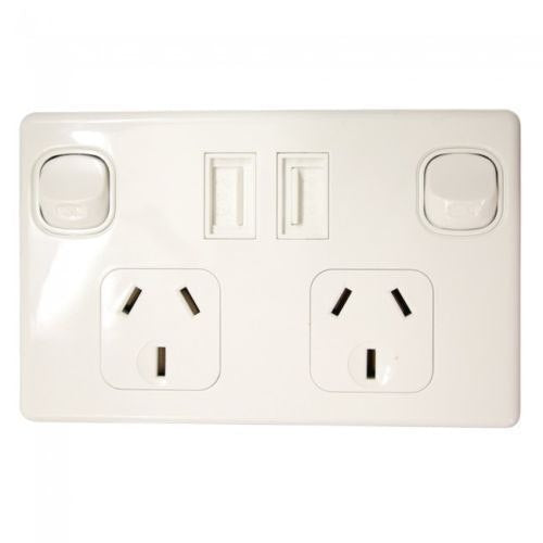 Double Pole & USB Power Point 10AMP - White