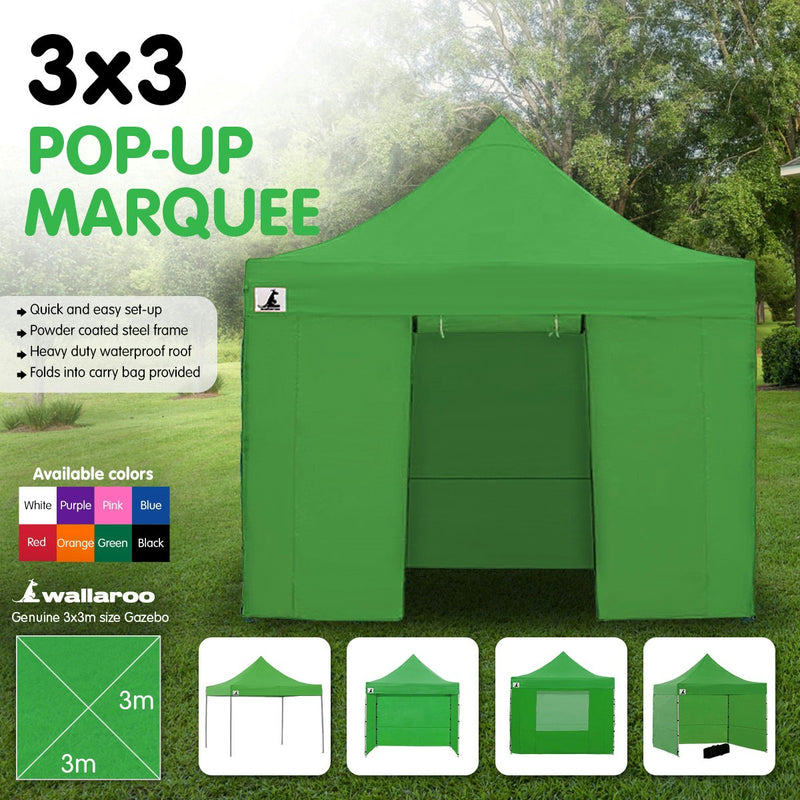 Wallaroo Gazebo Tent Marquee 3m x 3m PopUp Outdoor - Green