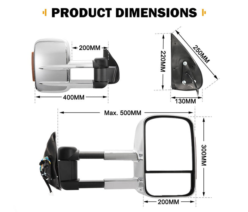 Pair Extendable Towing Mirrors Gen1 for Toyota Hilux 2005-2015 N70 w/ Indicators