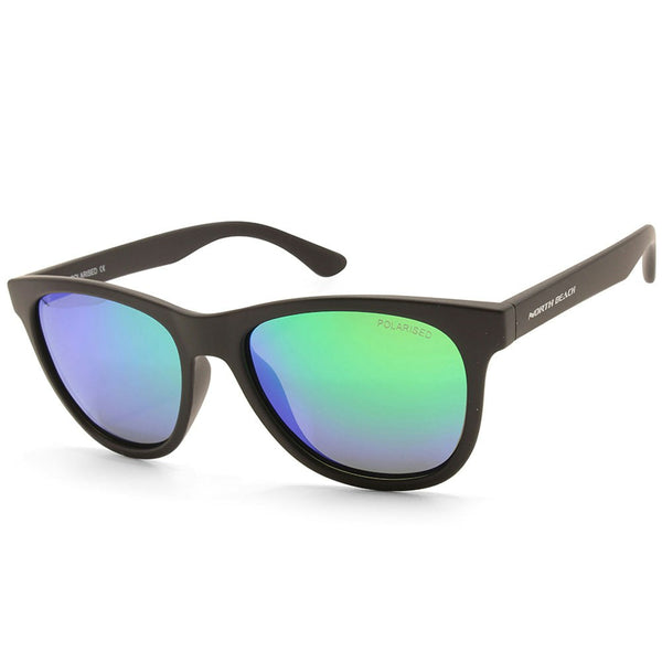 North Beach Croaker Satin Black/Green Mirror Polarised Unisex Sunglasses 70411