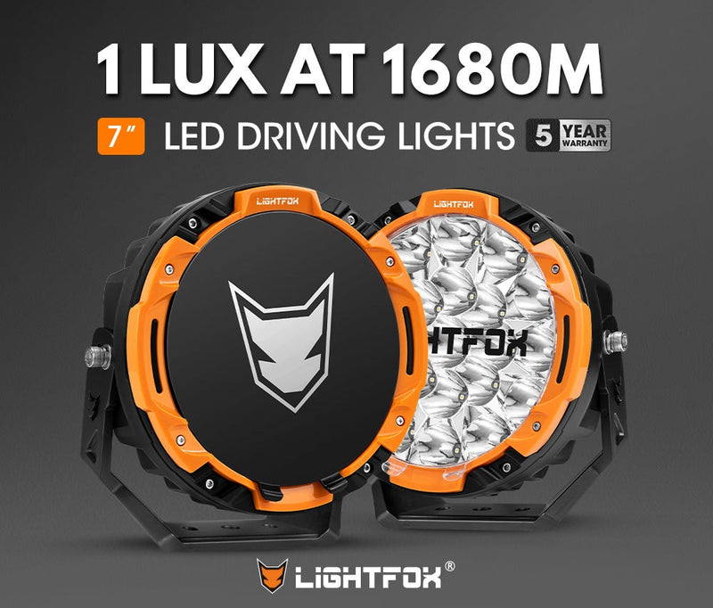 LIGHTFOX 7 inch Osram LED Driving Lights 1Lux @ 1,680m 13,600Lumens