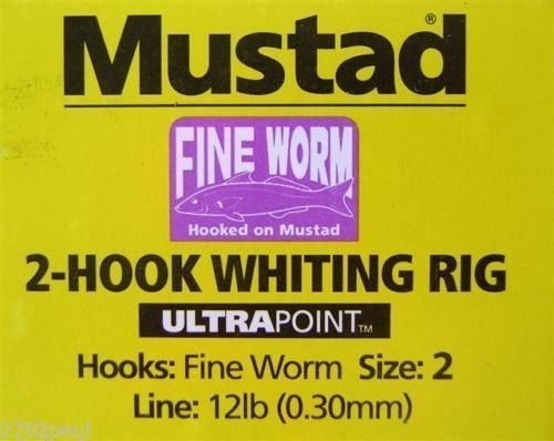 Mustad Size 2 Fine Worm 2 Hook Whiting Fishing Rig 2 Pk