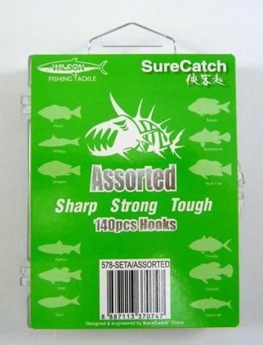 Surecatch 140 Piece Assorted Fishing Hook Pack in Tackle Box