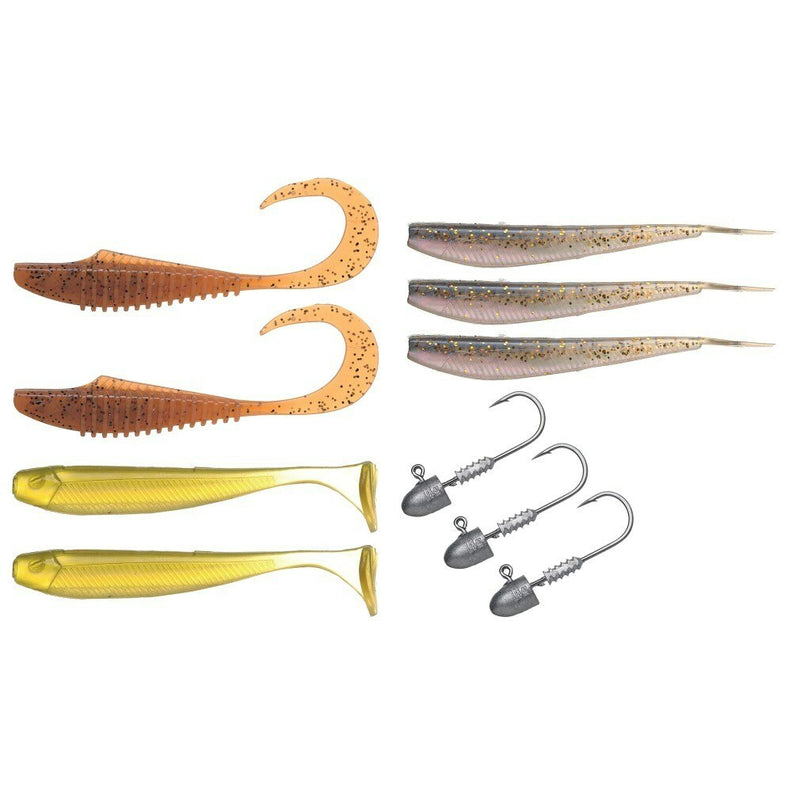 Bite Science 10 Piece Multi-Pack of Assorted Minnow Soft Plastics and Jigheads