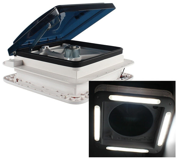 12V SHOWER ROOF VENT WITH LED LIGHTS & TINTED LID suits Roof Thickness 25-65mm