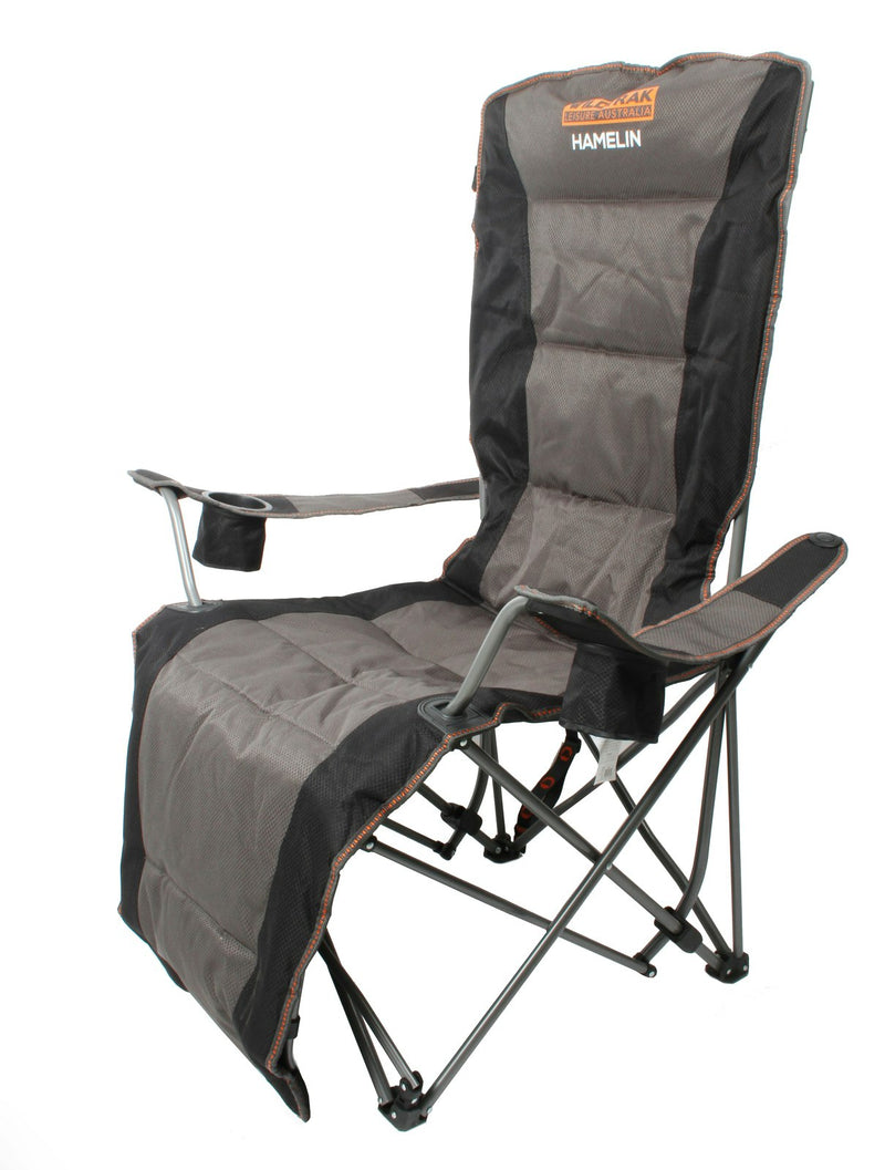 Wildtrak Hamelin 146cm Camp Lounger Outdoor Camping Reclining Chair Grey/Black