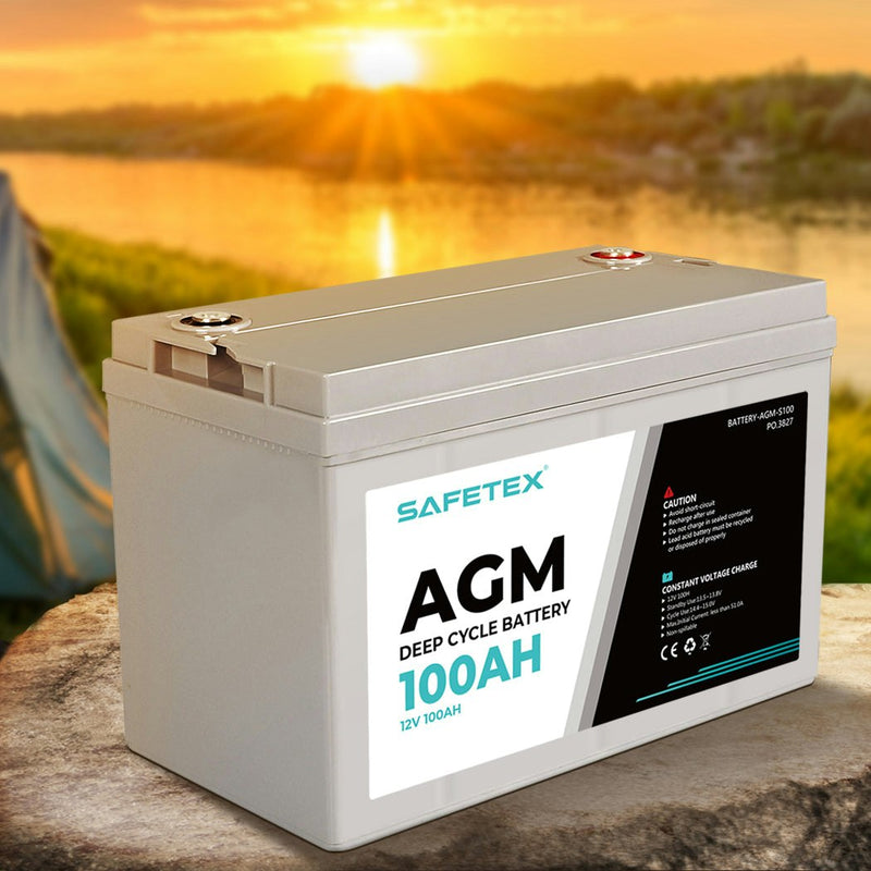 12V 100Ah AGM Battery Outdoor Rv Marine 4WD Deep Cycle & W/ Strap Battery Box