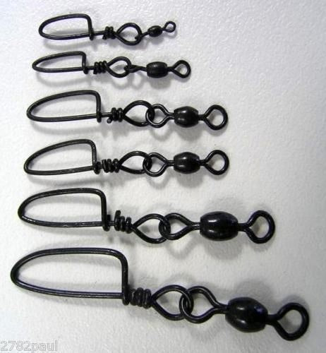 60 x Surecatch Assorted Black Crane Swivels with Coastlock Snaps in Tackle Box