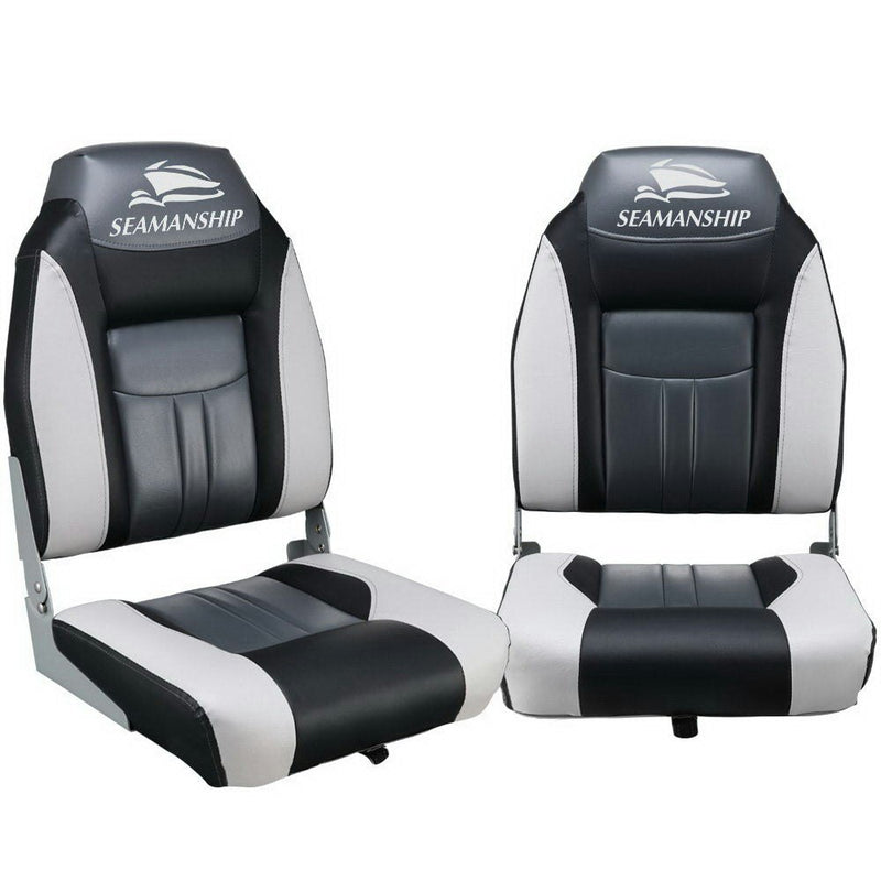 Set of 2 Folding Swivel Boat Seats - Grey & Black