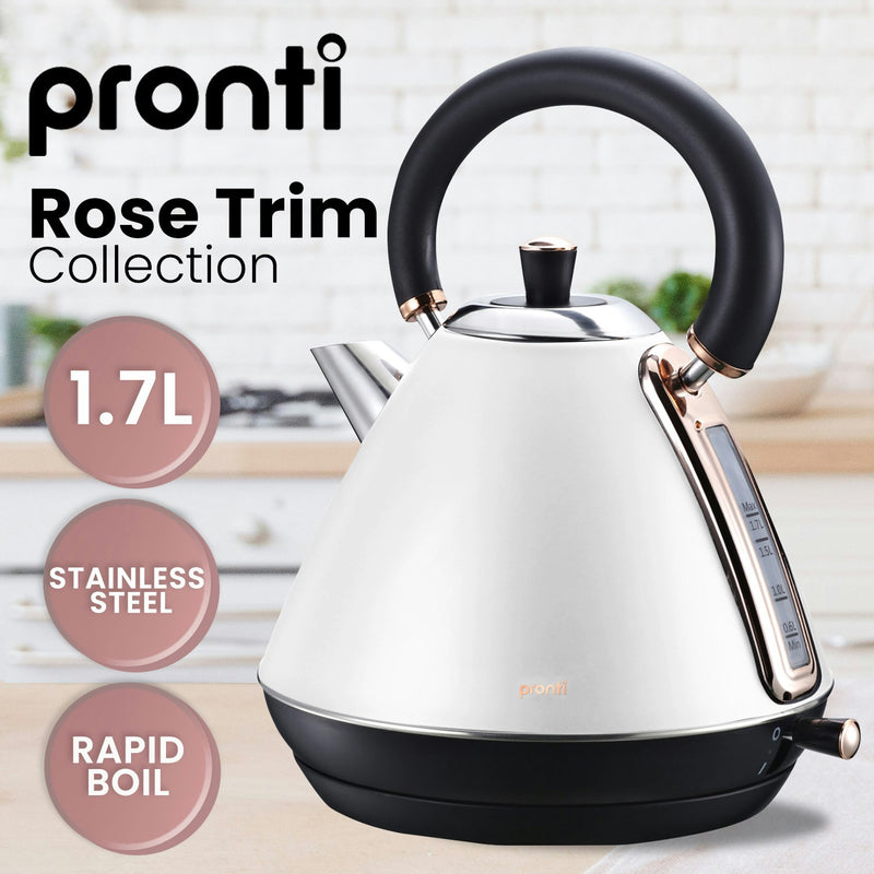 Pronti 1.7L Rose Trim Collection Kettle - White