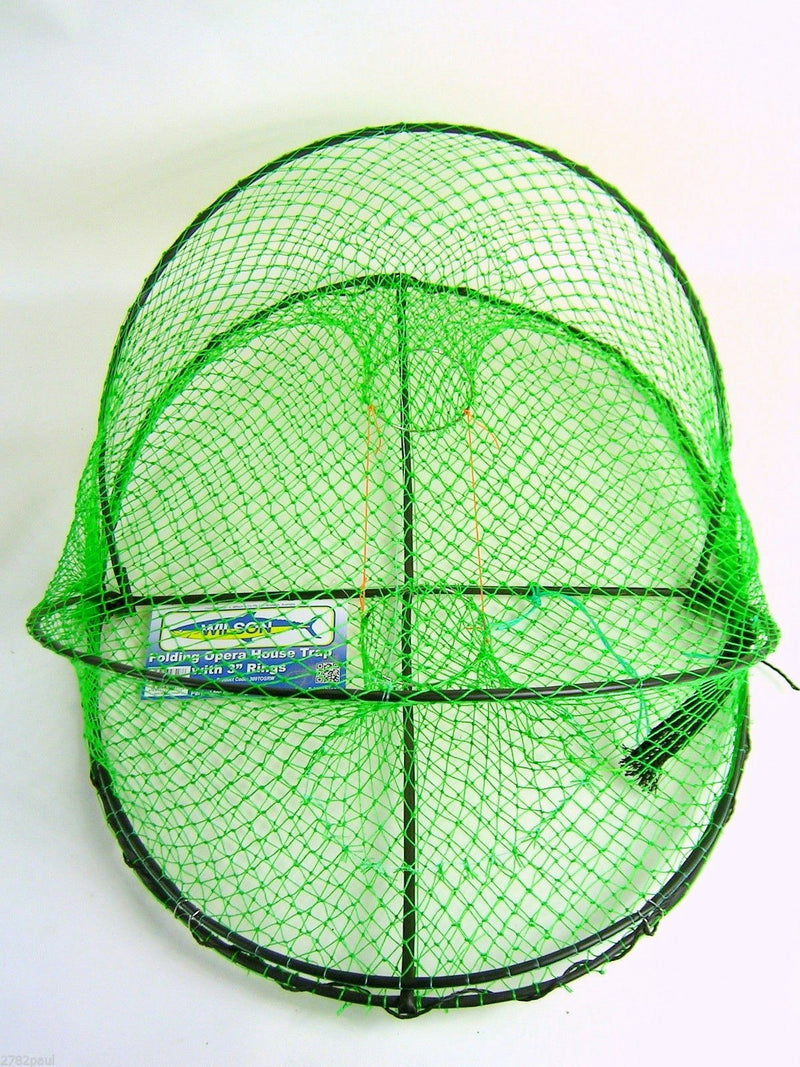 2 X Wilson Folding Opera House Traps-Two Pack-Green Yabbie Net-3 Inch Entry Rings