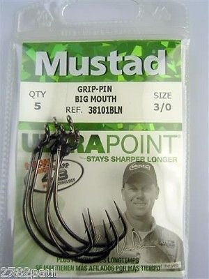 3 Packs of Mustad 38101BLN KVD Grip Pin Chemically Sharp Fishing Hooks