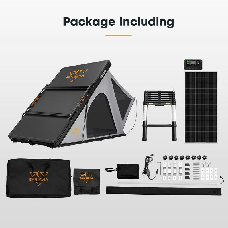 San Hima Kalbarri Roof Top Tent Hardshell With Roof Rack + 200W Solar Panel