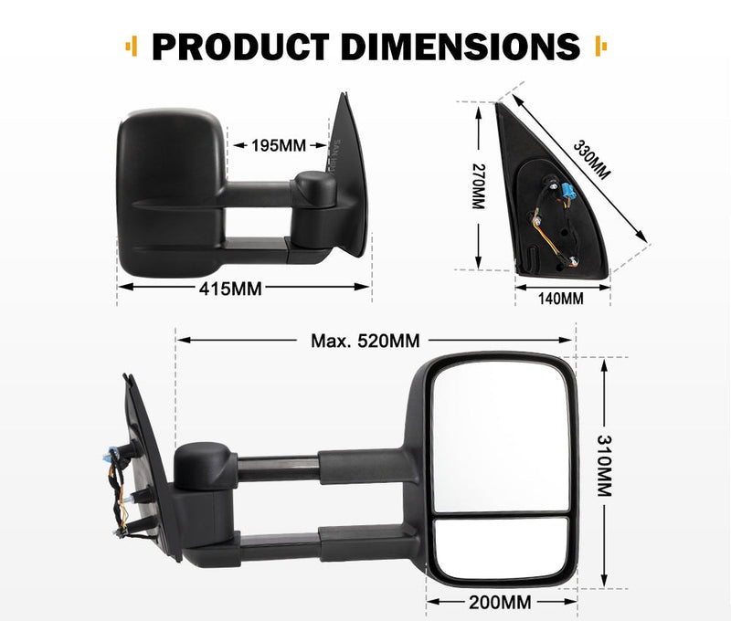 San Hima Pair Extendable Towing Mirrors Gen1 For Volkswagen Amarok 2009-2023