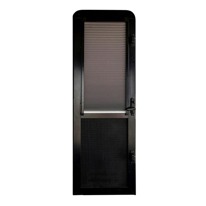 Aussie Traveller Caravan DC Door with Pleated Blind - RHH - Black - Round Top Corners - 1750 x 622mm