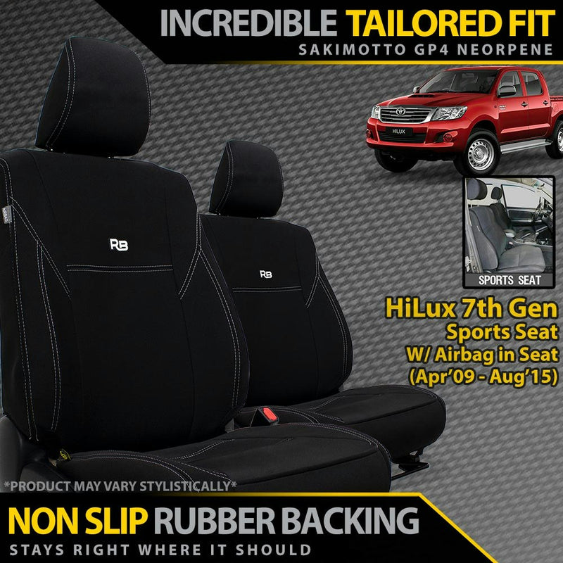 Razorback 4x4 GP4 Standard Neoprene 2x Front Seat Covers Suitable for a Toyota Hilux 7th Gen (N70) SPORT SEAT