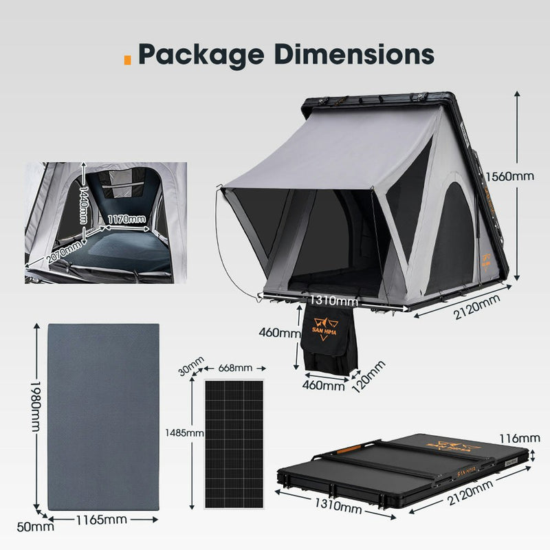 San Hima Kalbarri Roof Top Tent Hardshell With Roof Rack + 200W Solar Panel