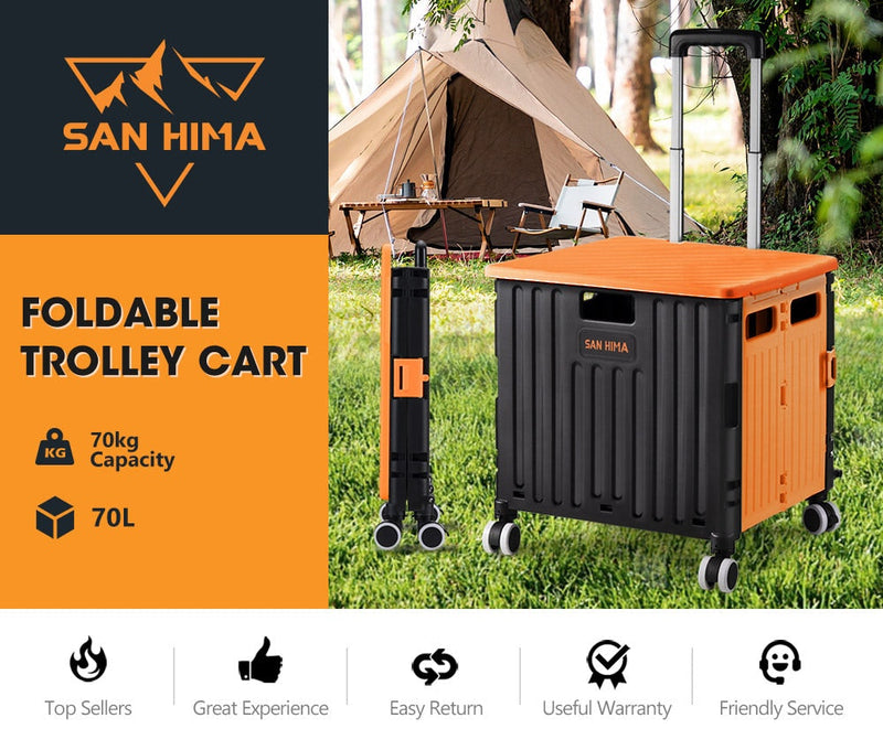 San Hima Shopping Trolley 70L Foldable Camping Cart Grocery Basket 360° Wheel