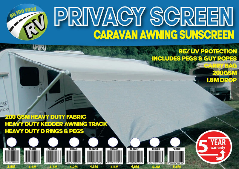 On The Road RV Caravan Awning Privacy Screen 4.0m Suits 14'/15'