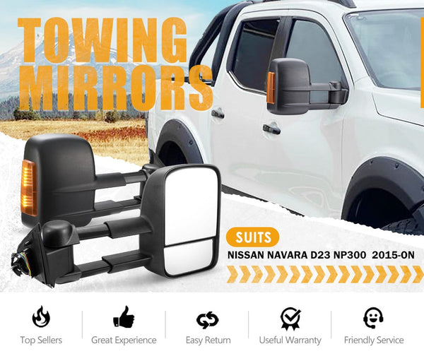 SAN HIMA Extendable Towing Mirrors for Nissan Navara D23 NP300 2015-Current Black