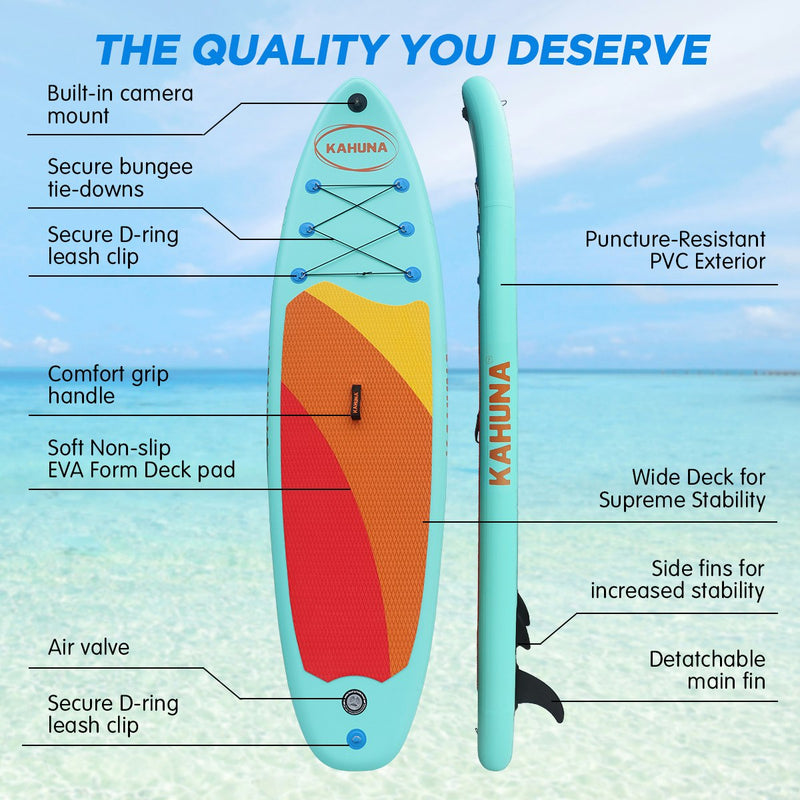 Kahuna Hana Inflatable Stand Up Paddle Board 10ft6in iSUP Accessories - Teal