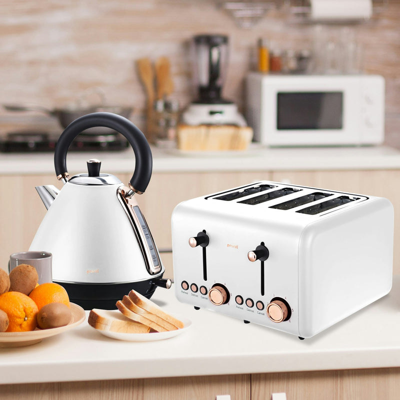 Pronti Rose Trim Collection Toaster & Kettle Bundle - White