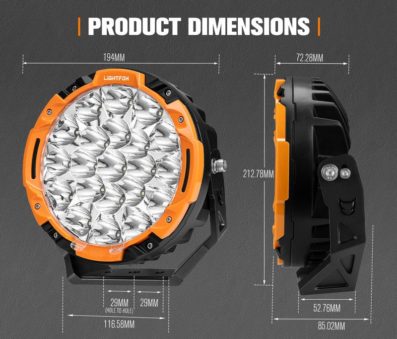 LIGHTFOX 7 inch Osram LED Driving Lights 1Lux @ 1,680m 13,600Lumens