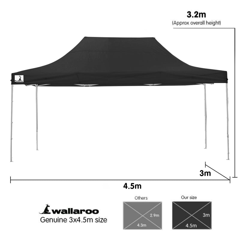 Wallaroo Gazebo Tent Marquee 3m x 4.5m PopUp Outdoor - Black