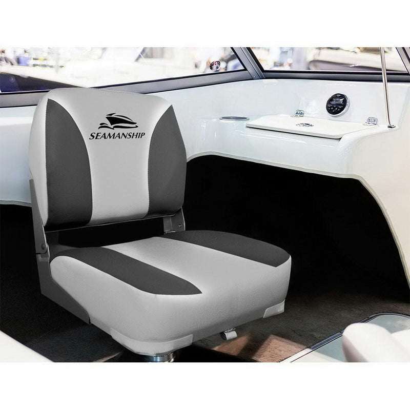 Set of 2 Folding Swivel Boat Seats - Grey