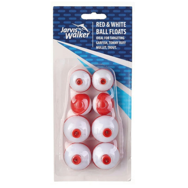 8 Pack of Jarvis Walker Red and White Ball Floats - 2 Different Size Floats