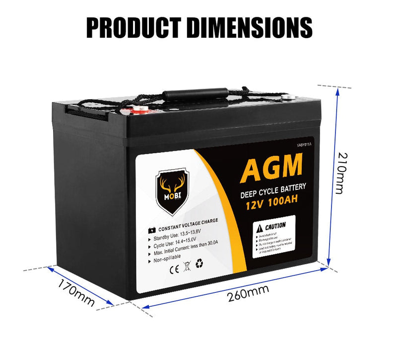 12V 100AH AGM Battery Slim Deep Cycle Battery Portable Sealed Marine