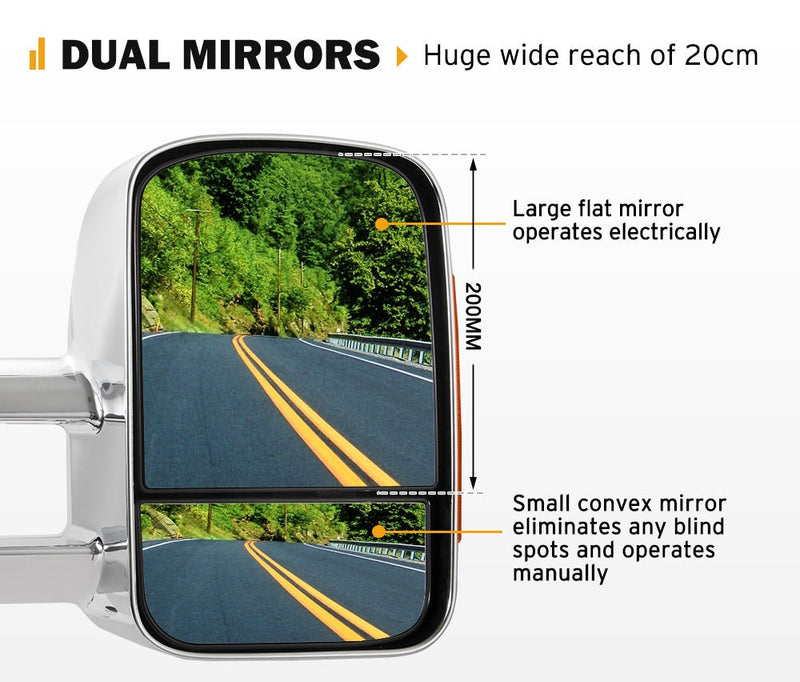 Pair Chrome Extendable Towing Mirrors Gen1 for Isuzu MU-X MY2013-MY2019