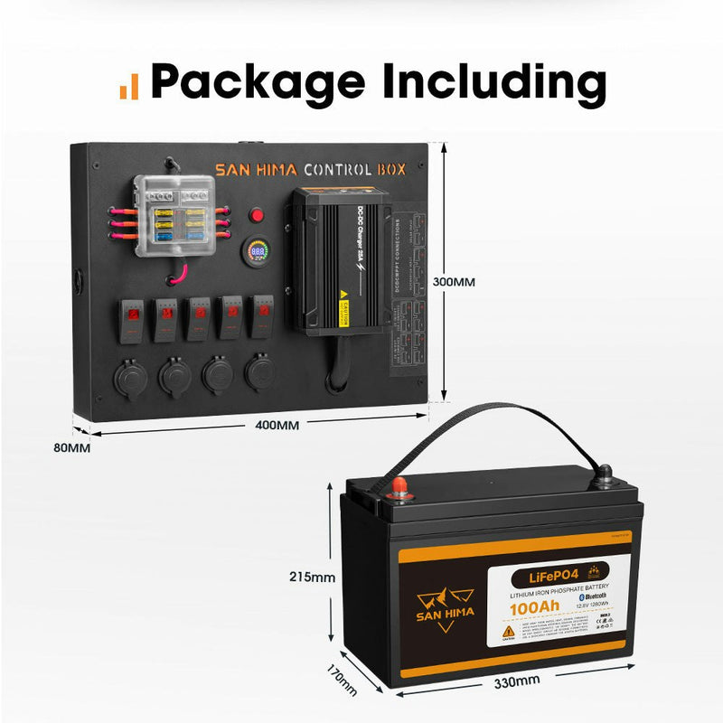 San Hima 12V 100Ah Lithium Iron Phosphate Battery Self heating + 12V Control Box