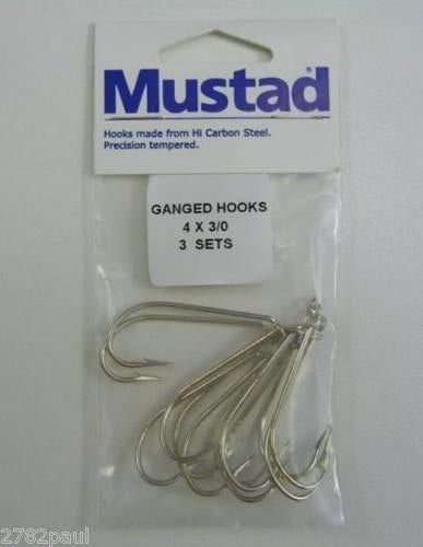 3 Sets Mustad Pre-Rigged Ganged Hooks 3/0 X 4 Hooks