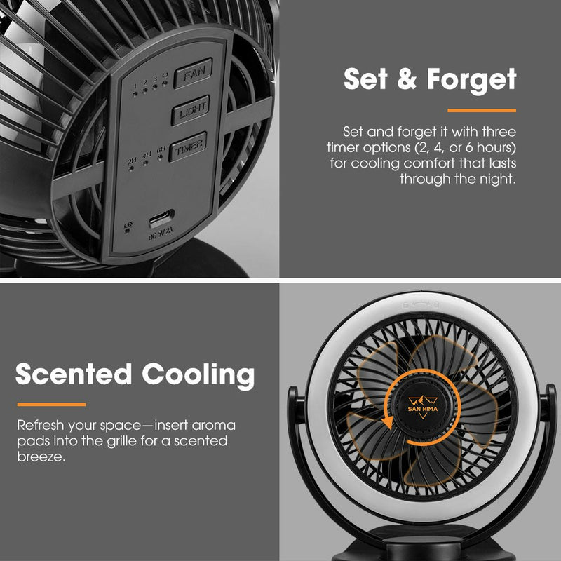 2X 3X 4X San Hima Portable Camping Fan 10000mAh W/ LED Light USB Rechargeable