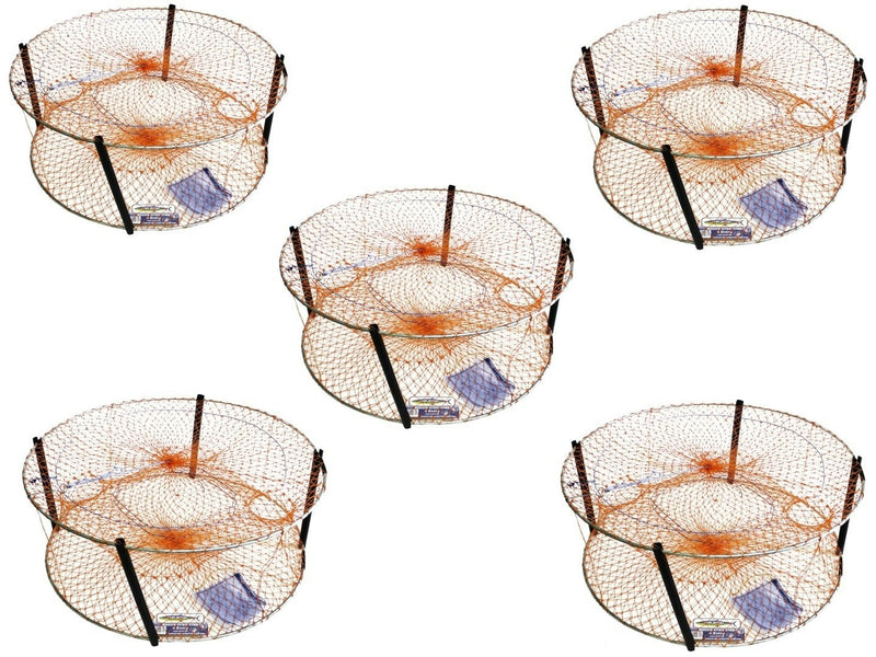 5 x Wilson Round Crab Traps - Bulk Pack of 4 Entry Crab Pots - 18 Ply Mesh