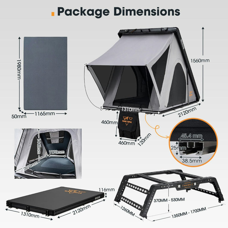 San Hima Kalbarri Roof Top Tent Hard Shell With Ladder + Universal Ute Tub Rack